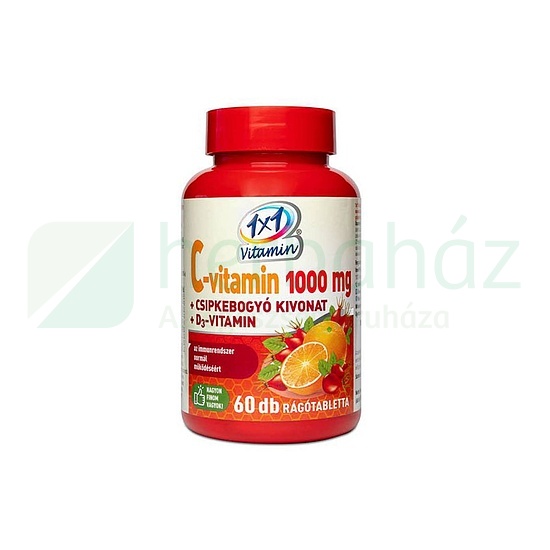 1X1 VITADAY C-VITAMIN 1000MG+D3+CSIPKEBOGYÓ KIVONATTAL NARANCS ÍZŰ TABLETTA 60DB