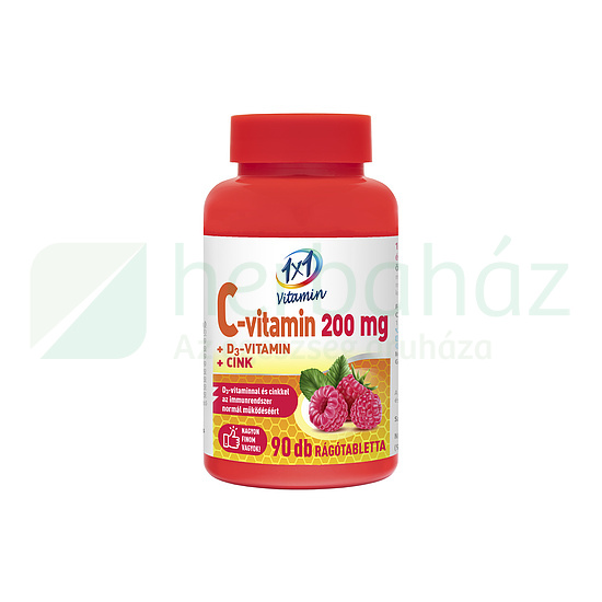 1X1 VITAMIN C-VITAMIN 200MG D3+CINK MÁLNÁS RÁGÓTABLETTA 90DB