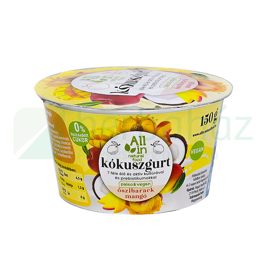 ALL IN NATURAL FOOD PALEO ÉS VEGÁN ŐSZIBARACK ÉS MANGÓ ÉLÓFLÓRÁS KÓKUSZGURT 150G [H]