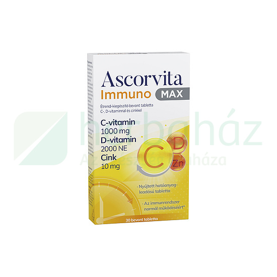 ASCORVITA IMMUNO MAX ÉTREND-KIEGÉSZÍTŐ C-, D-VITAMINNAL ÉS CINKKEL BEVONT TABLETTA 30DB