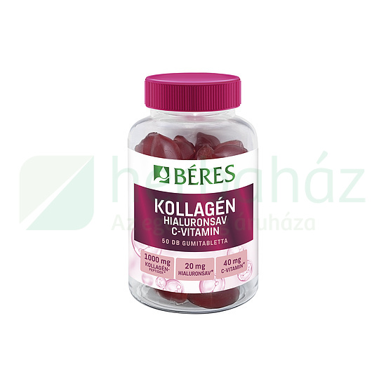 BÉRES KOLLAGÉN, HIALURONSAV, C-VITAMIN CUKORMENTES GUMITABLETTA 50DB