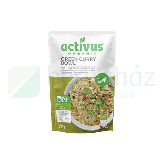 BIO ACTIVUS ZÖLD CURRY TÁL MUNGÓBABBAL ÉS FEKETE RIZZSEL 283G