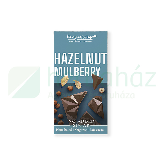 BIO BENJAMÍSSIMO CSOKOLÁDÉ MOGYORÓVAL ÉS FEHÉR EPERREL, CUKORMENTES, VEGAN, GM 60G