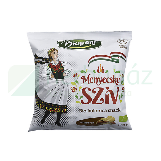 BIO BIOPONT GLUTÉNMENTES MENYECSKE SZÍV KUKORICA SNACK MOGYORÓS ÍZŰ 45G