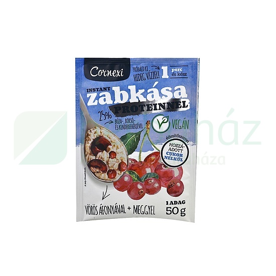 CORNEXI VÖRÖS ÁFONYÁS-MEGGYES PROTEINES ZABKÁSA ÉDESÍTŐSZERREL - VEGÁN 50G