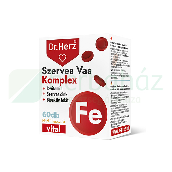 DR. HERZ SZERVES VAS KOMPLEX+C-VITAMIN+SZERVES CINK+FOLÁT KAPSZULA 60DB