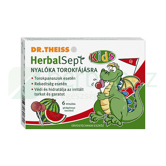 DR. THEISS HERBALSEPT KIDS NYALÓKA TOROKFÁJÁSRA GÖRÖGDINNYE ÍZESÍTÉSŰ 6DB