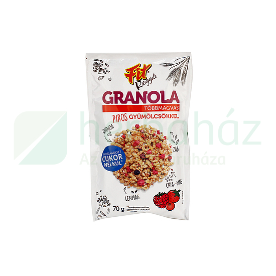 FIT REGGELI GRANOLA TÖBBMAGVAS PIROS GYÜMÖLCSÖKKEL HOZZÁADOTT CUKOR NÉLKÜL 70G