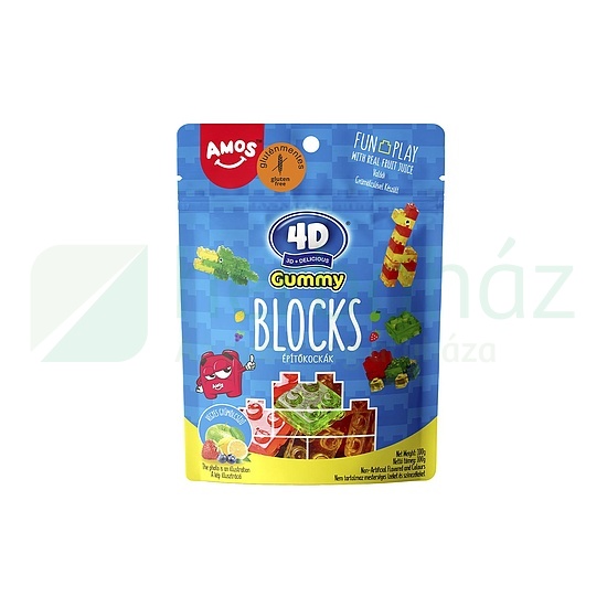 GM AMOS 4D FUN&PLAY GUMMY BLOCKS VEGYES GYÜMÖLCSÍZŰ GUMICUKOR ÉPÍTHETŐ FORMÁBAN 100G