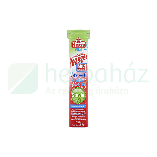 HAAS STEVIA VAS+C-VITAMIN+FOLSAV+B6+B12 VÉRNARANCS ÍZŰ PEZSGŐTABLETTA 20DB