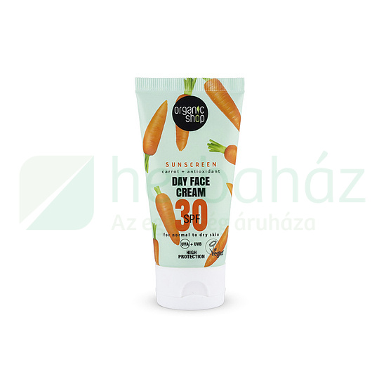 ORGANIC SHOP FÉNYVÉDŐ NAPPALI ARCKRÉM SÁRGARÉPÁVAL ÉS ANTIOXIDÁNSOKKAL SPF30 50ML