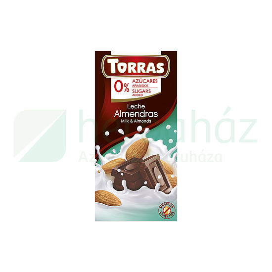 TORRAS HOZZÁADOTT CUKOR NÉLKÜL TEJCSOKOLÁDÉ MANDULÁS 75G