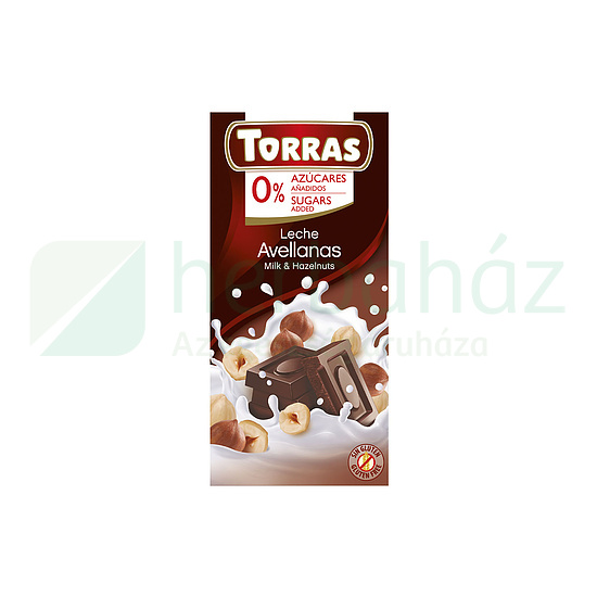 TORRAS HOZZÁADOTT CUKOR NÉLKÜL TEJCSOKOLÁDÉ MOGYORÓS 75G