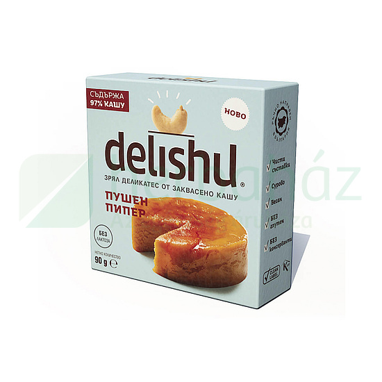 VEGÁN DELISHU KESUDIÓBÓL KÉSZÜLT ÉRLELT SAJT JELLEGŰ KÉSZÍTMÉNY FÜSTÖLT PAPRIKÁS 90G[H]