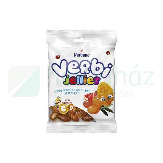 VERBENA GUMICUKOR VERBI JELLIES HOMOKTÖVIS-VÉRNARANCS, C+D VITAMIN 90G