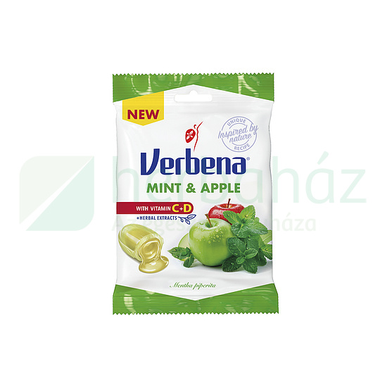 VERBENA GYÓGYNÖVÉNYES CUKORKA ALMA ÉS BORSMENTA KIVONATTAL, C+D VITAMINNAL 60G