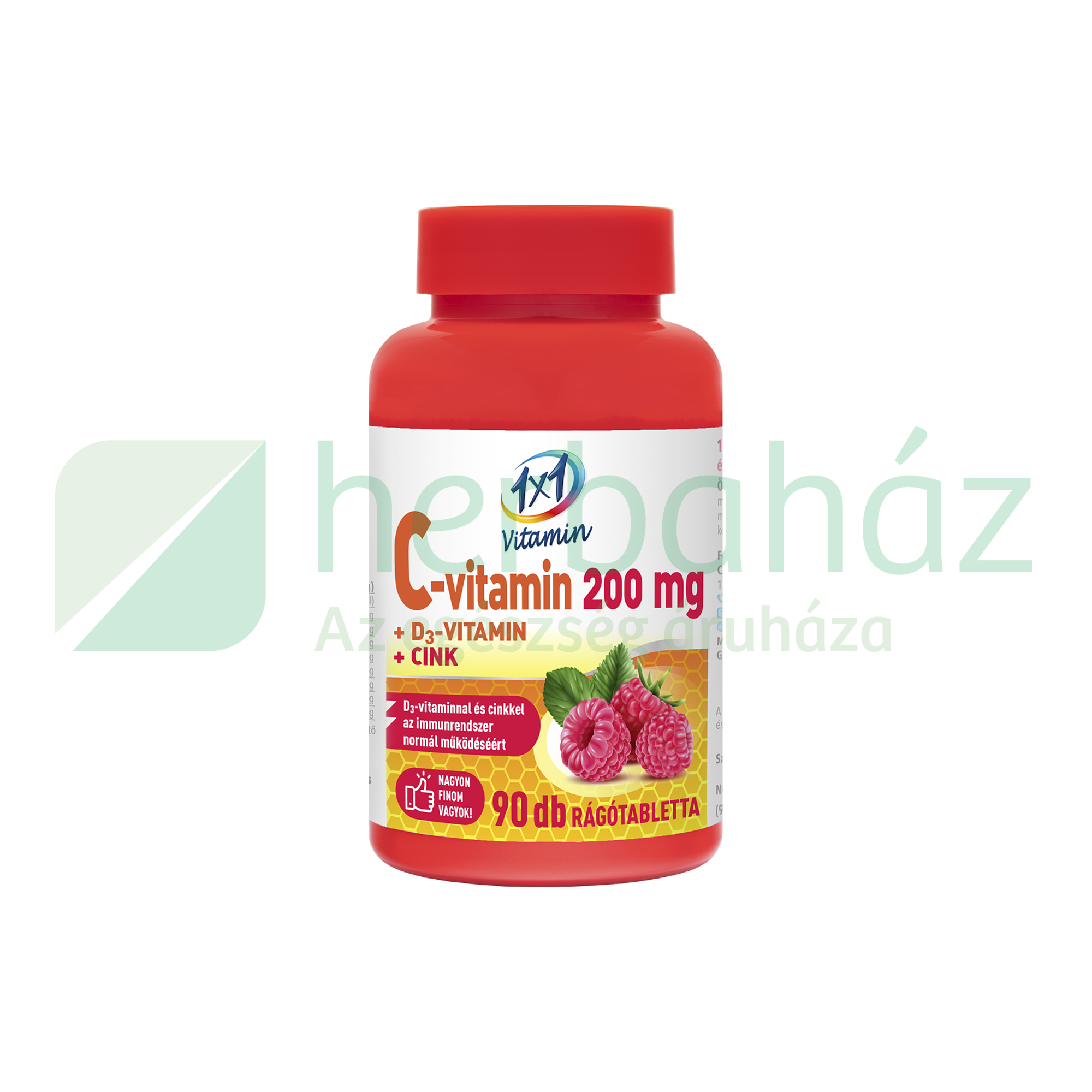 1X1 VITAMIN C-VITAMIN 200MG D3+CINK MÁLNÁS RÁGÓTABLETTA 90DB