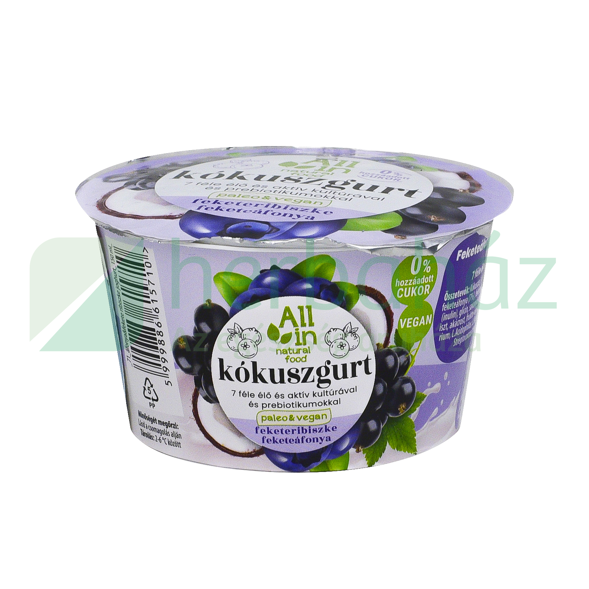 ALL IN NATURAL FOOD PALEO ÉS VEGÁN FEKETE ÁFONYA ÉS FEKETE RIBISZKE ÉLŐFLÓRÁS KÓKUSZGURT 150G[H]