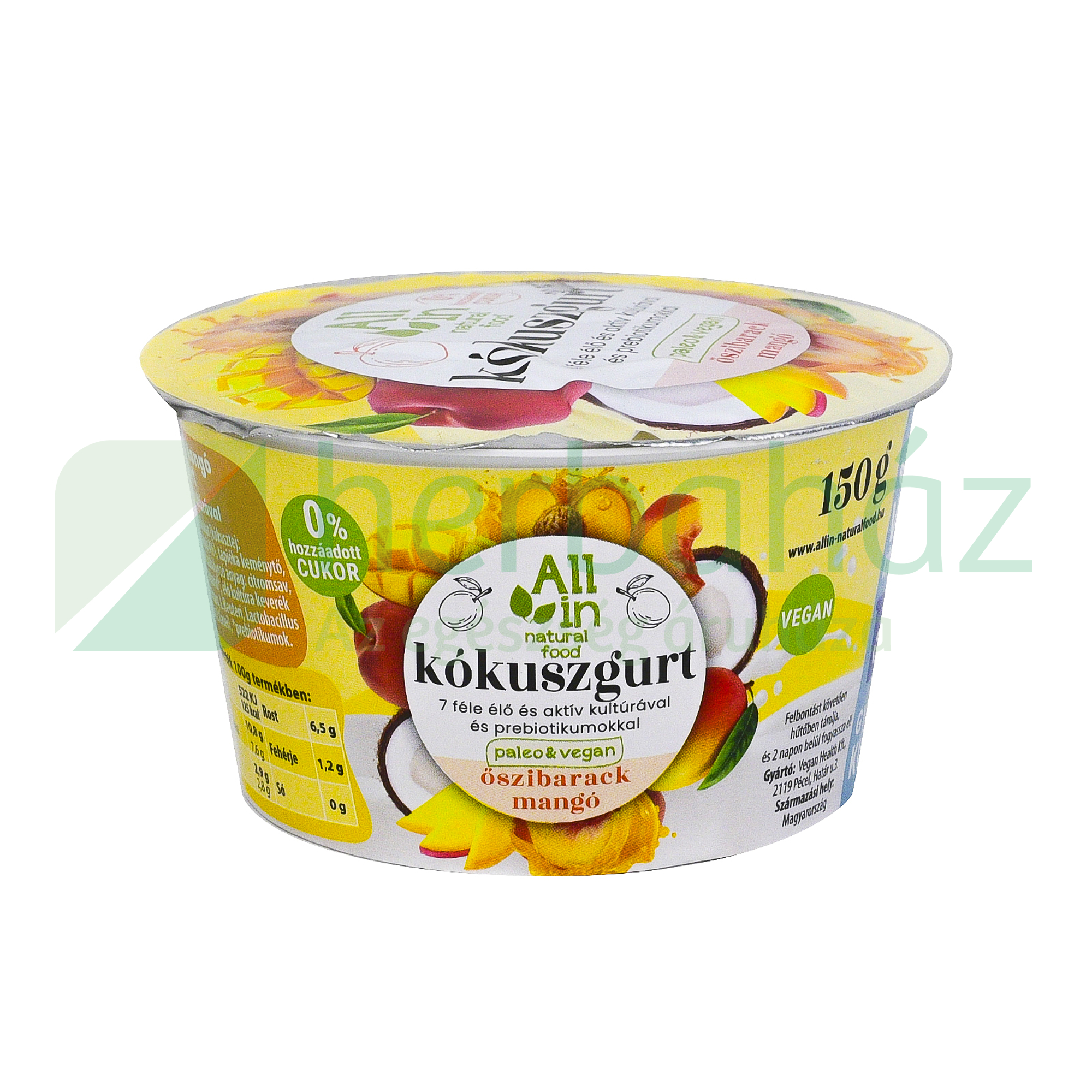 ALL IN NATURAL FOOD PALEO ÉS VEGÁN ŐSZIBARACK ÉS MANGÓ ÉLÓFLÓRÁS KÓKUSZGURT 150G [H]