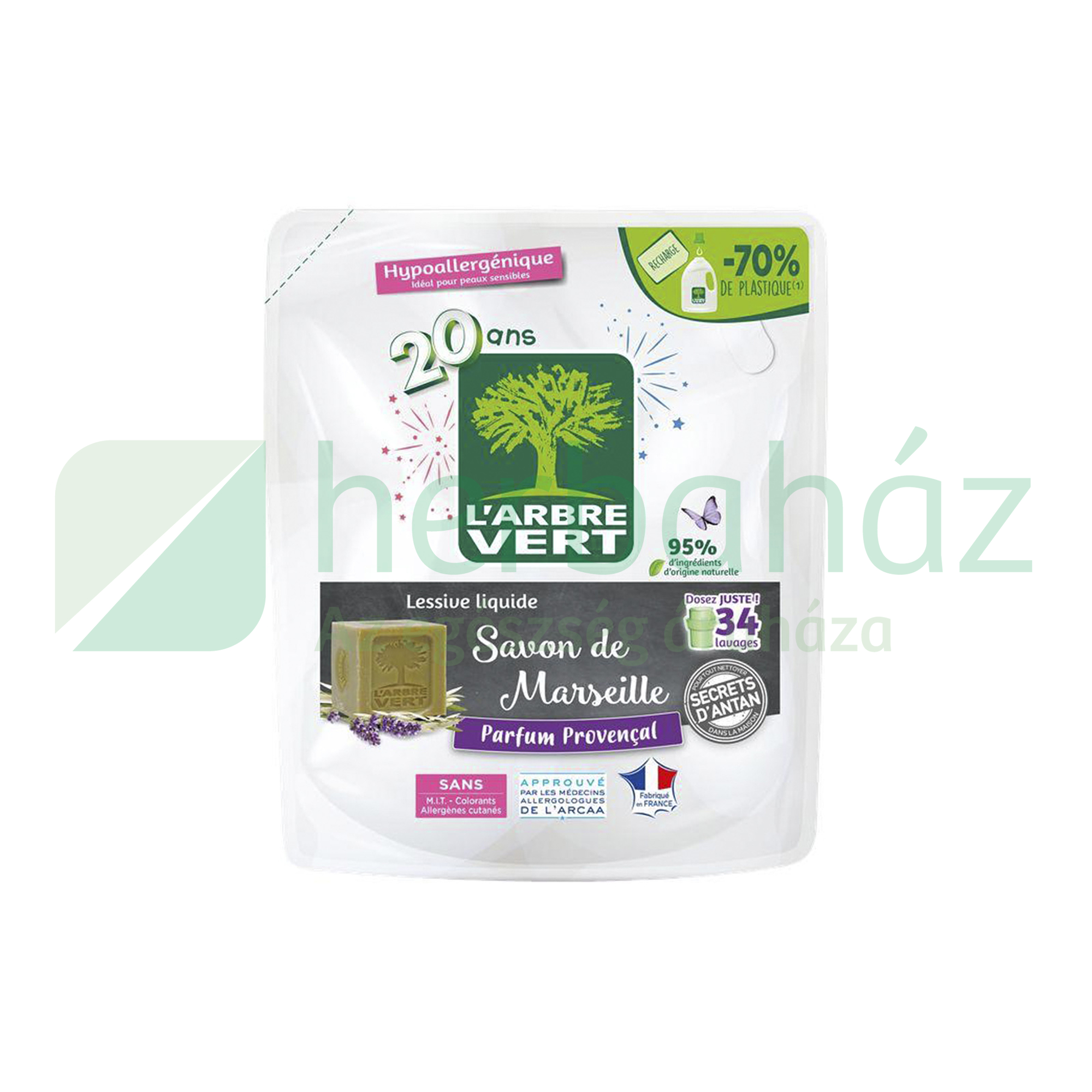 ARBRE VERT FOLYÉKONY MOSÓSZER UTÁNTÖLTŐ MARSEILLE SZAPPAN 34 MOSÁS 1530ML