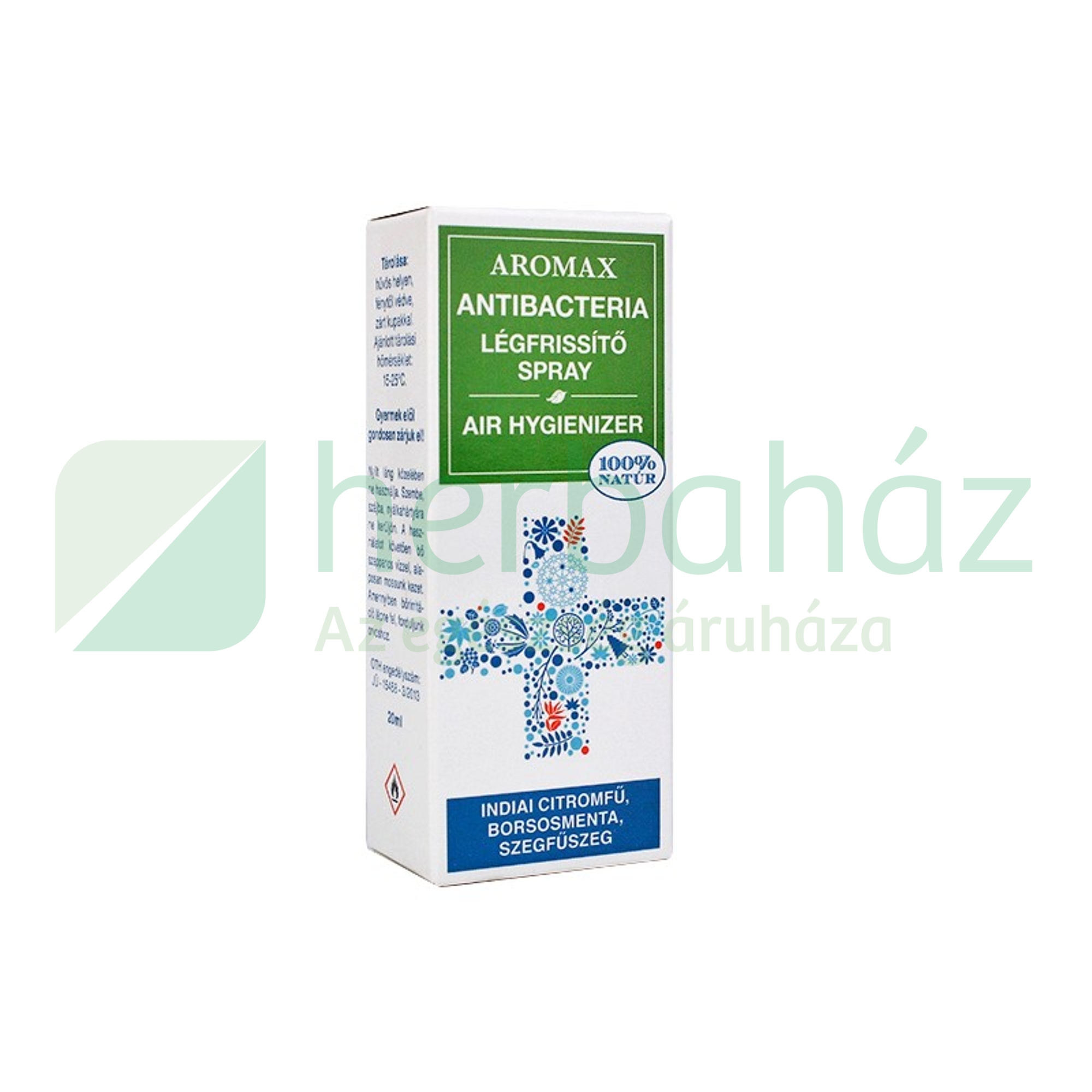 AROMAX ANTIBAKTERIA SPRAY INDIA CITROMFŰ-BORSMENTA-SZEGFŰSZEG 20ML