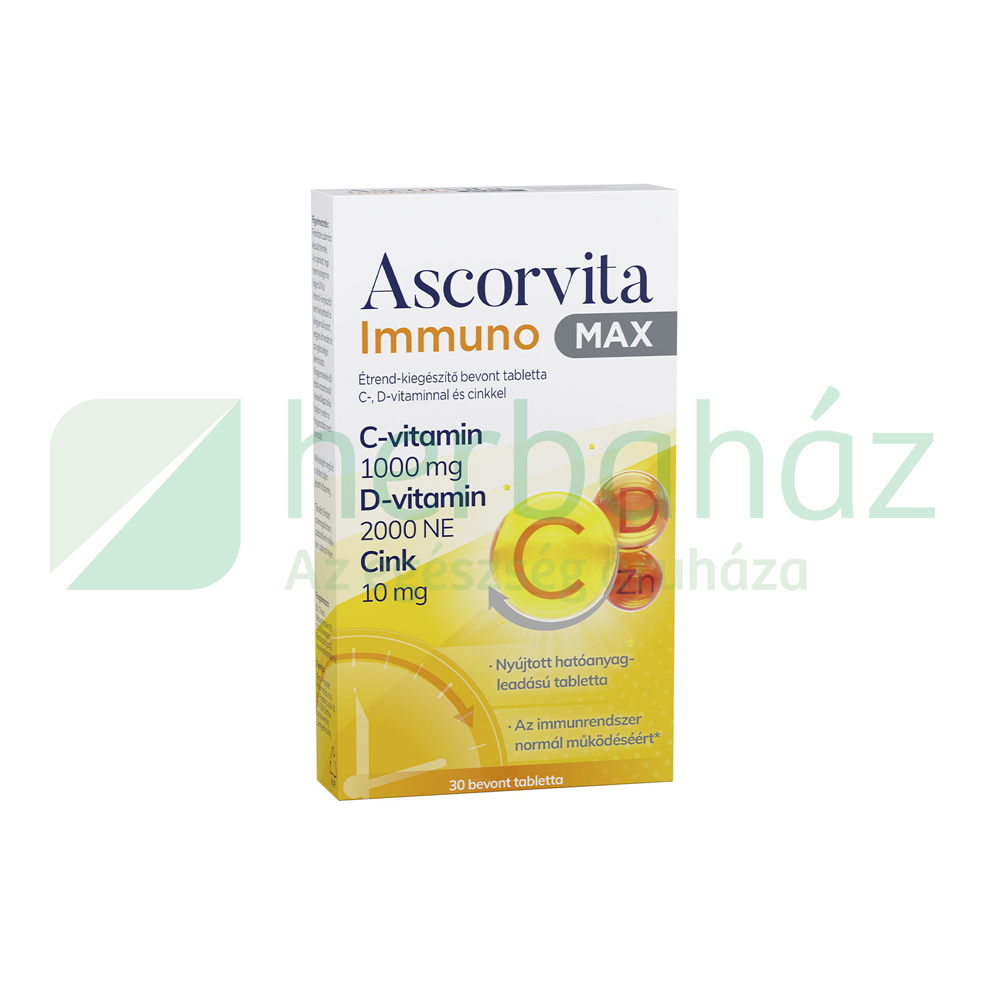 ASCORVITA IMMUNO MAX ÉTREND-KIEGÉSZÍTŐ C-, D-VITAMINNAL ÉS CINKKEL BEVONT TABLETTA 30DB