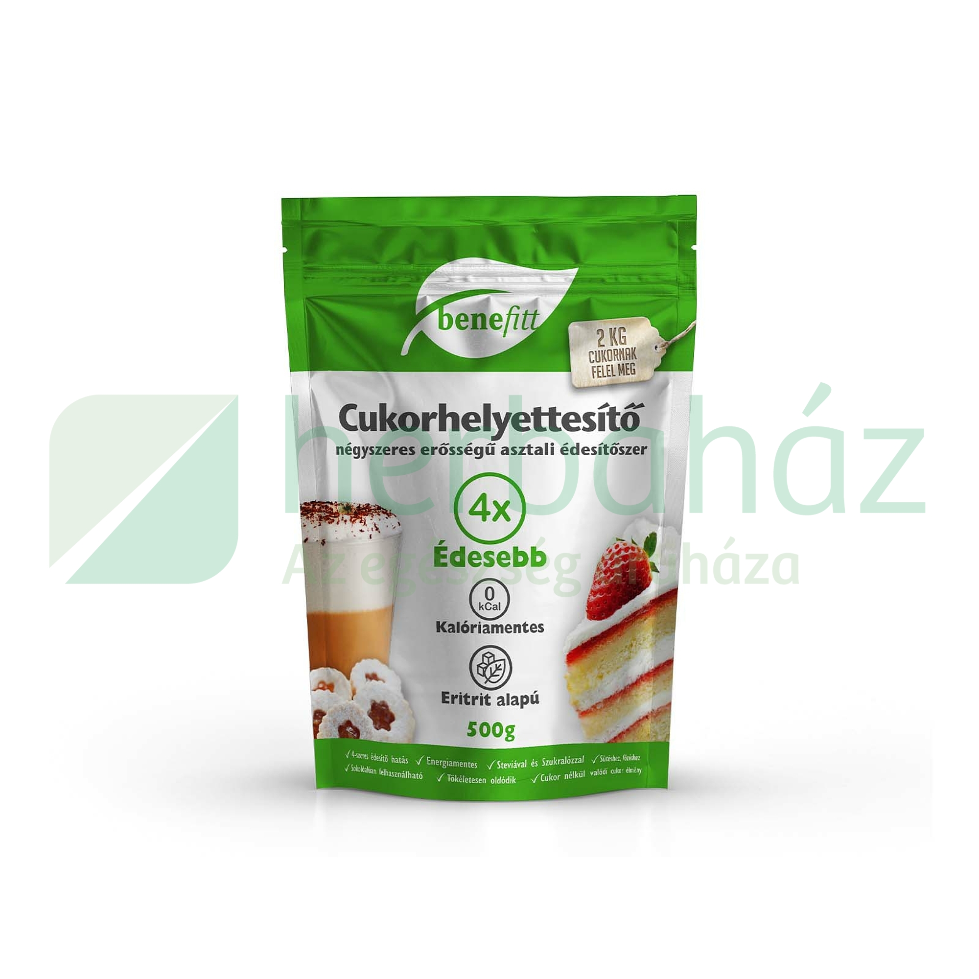 BENEFITT CUKORHELYETTESÍTŐ (ERITRIT-STEVIA-SZUKRALÓZ) 4X ERŐSSÉGŰ 500G