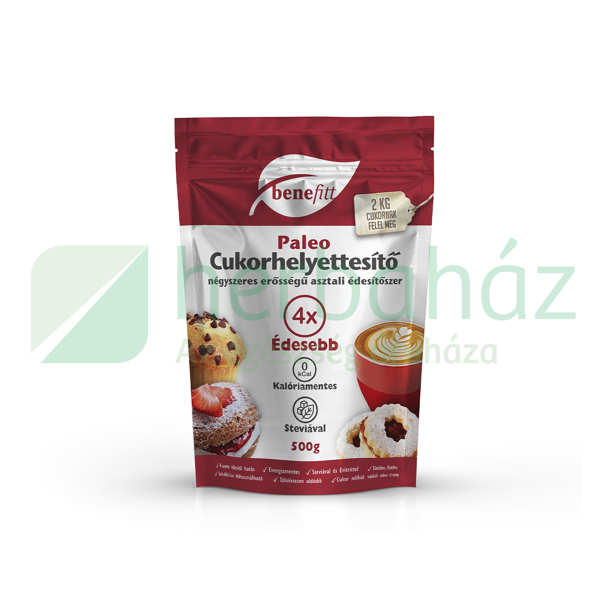 BENEFITT PALEO CUKORHELYETTESÍTŐ (ERITRIT,STEVIA) 4XERŐSSÉGŰ 500G