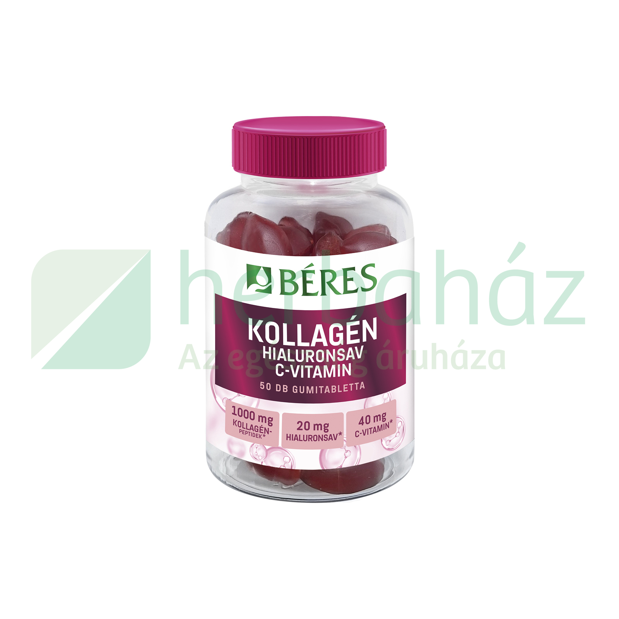 BÉRES KOLLAGÉN, HIALURONSAV, C-VITAMIN CUKORMENTES GUMITABLETTA 50DB