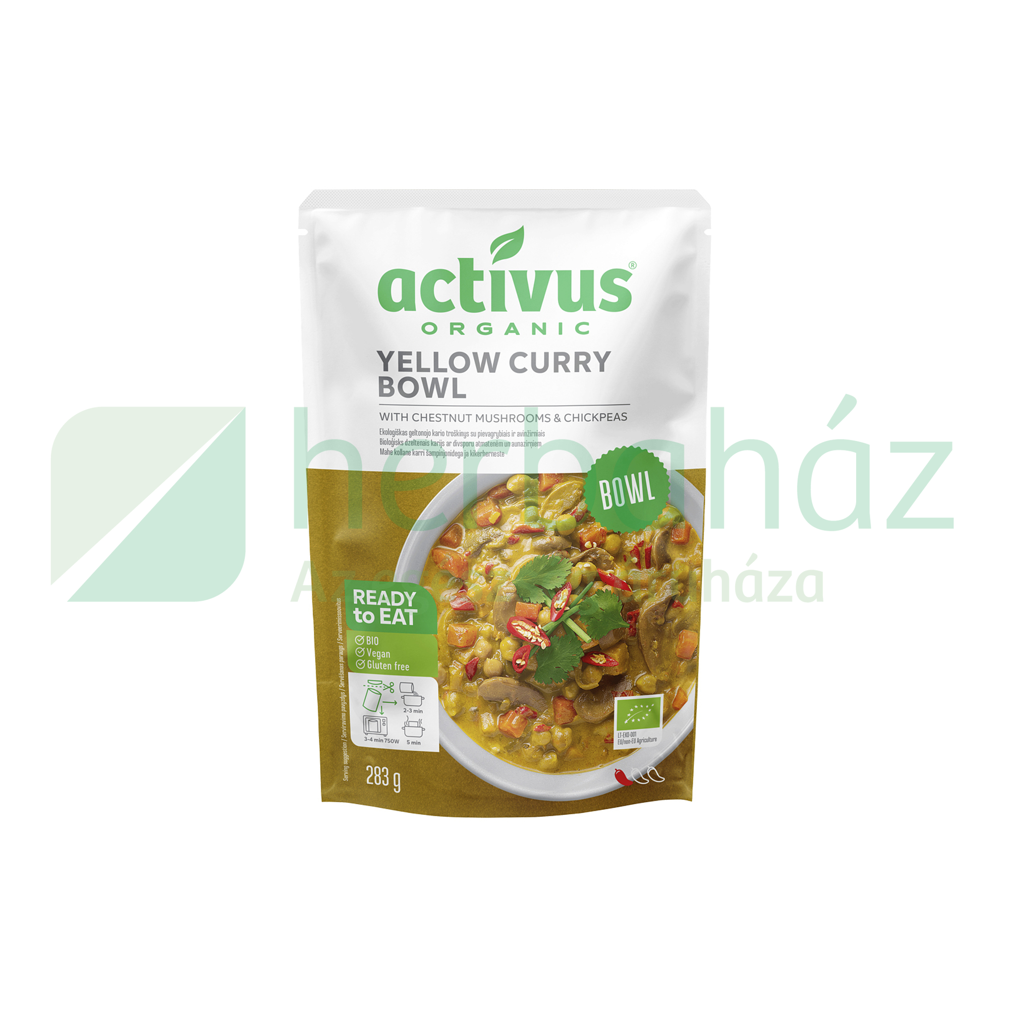 BIO ACTIVUS SÁRGA CURRY TÁL CSIPERKE GOMBÁVAL ÉS CSICSERIBORSÓVAL 283G