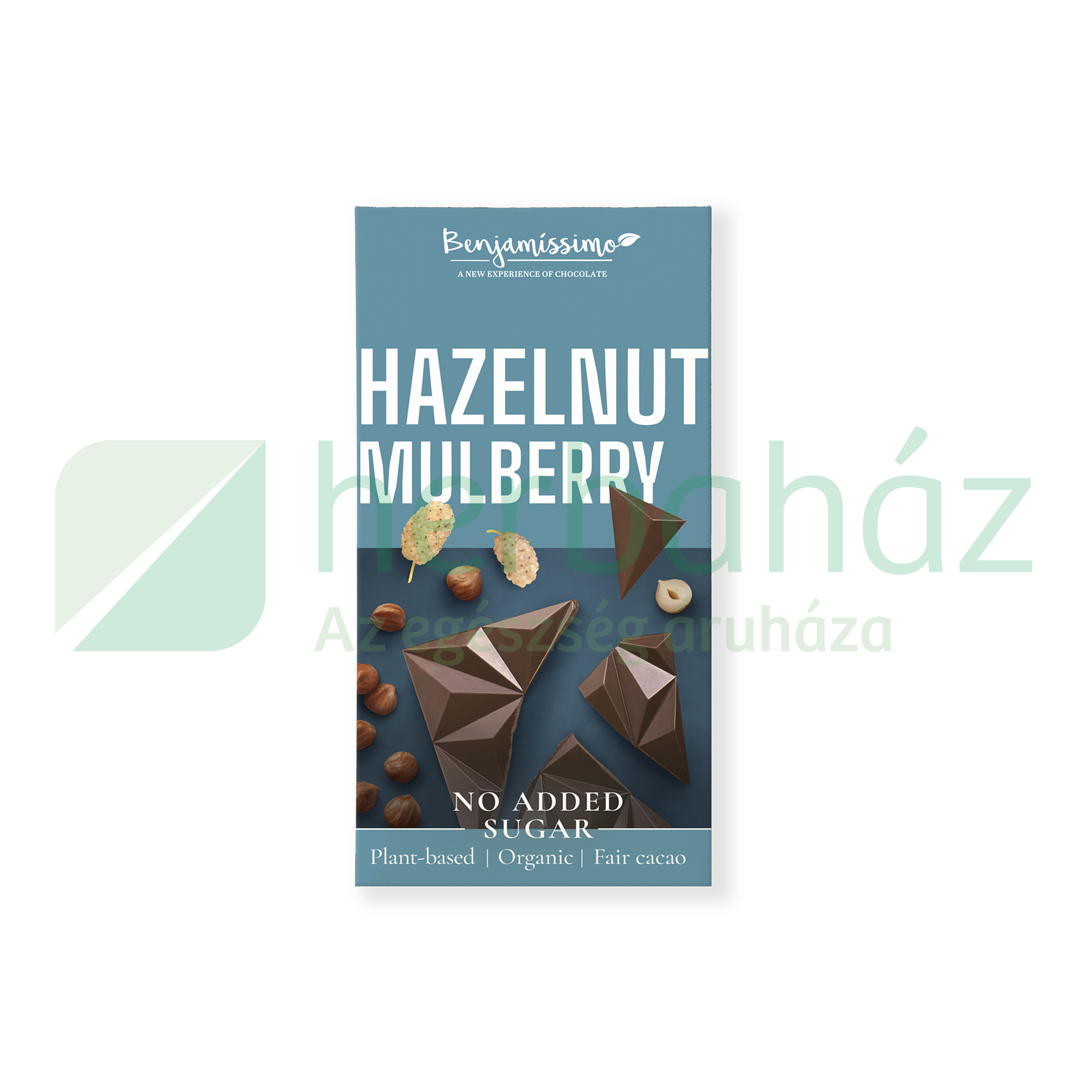 BIO BENJAMÍSSIMO CSOKOLÁDÉ MOGYORÓVAL ÉS FEHÉR EPERREL, CUKORMENTES, VEGAN, GM 60G