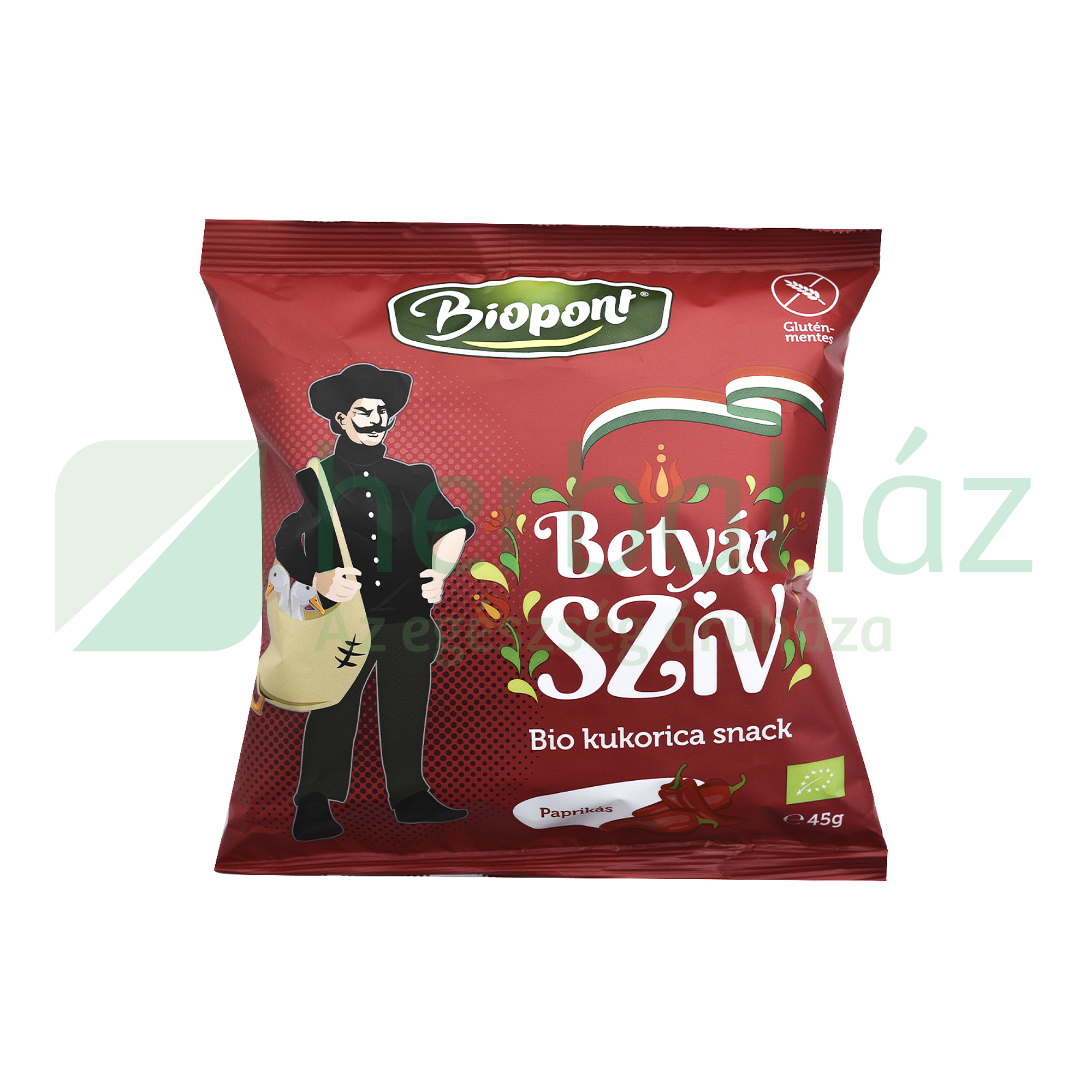 BIO BIOPONT GLUTÉNMENTES BETYÁR SZÍV KUKORICA SNACK PAPRIKÁS ÍZŰ 45G