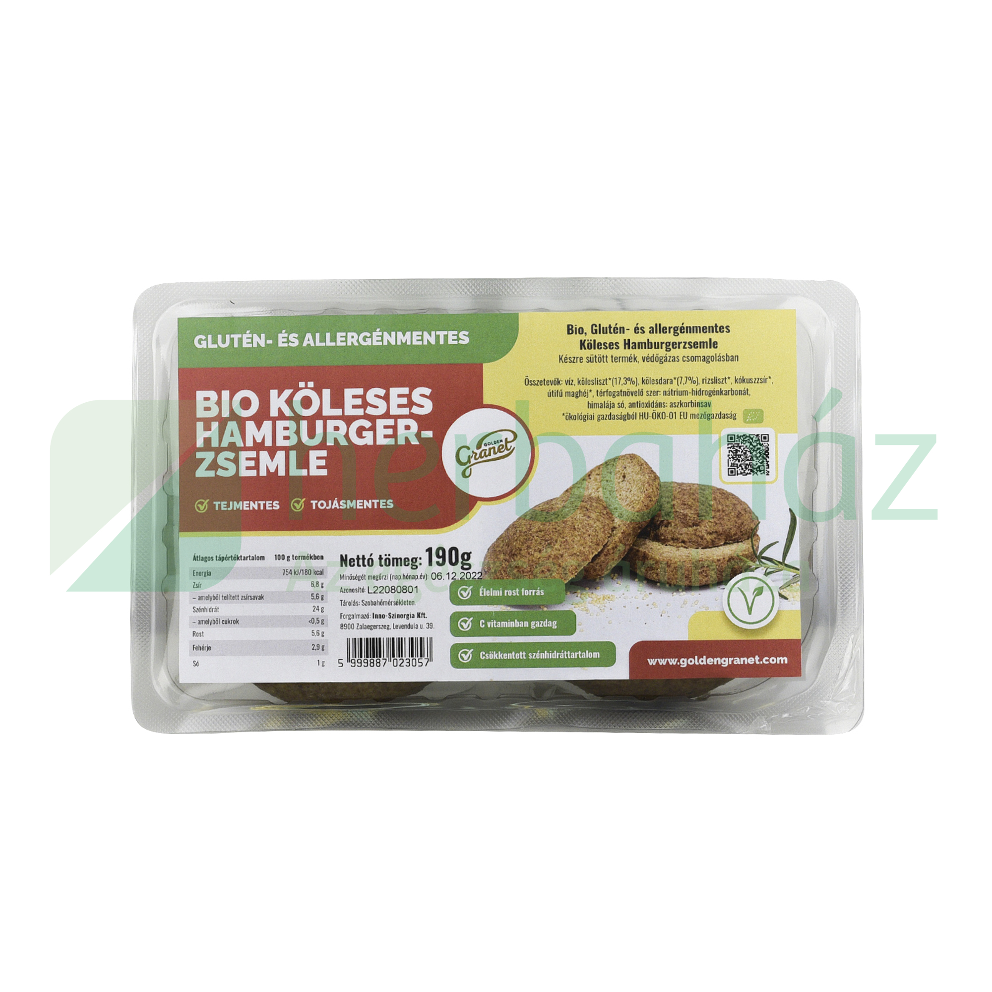 BIO GLUTÉN- ÉS ALLERGÉNMENTES GOLDEN GRANET KÖLESES HAMBURGERZSEMLE 190G