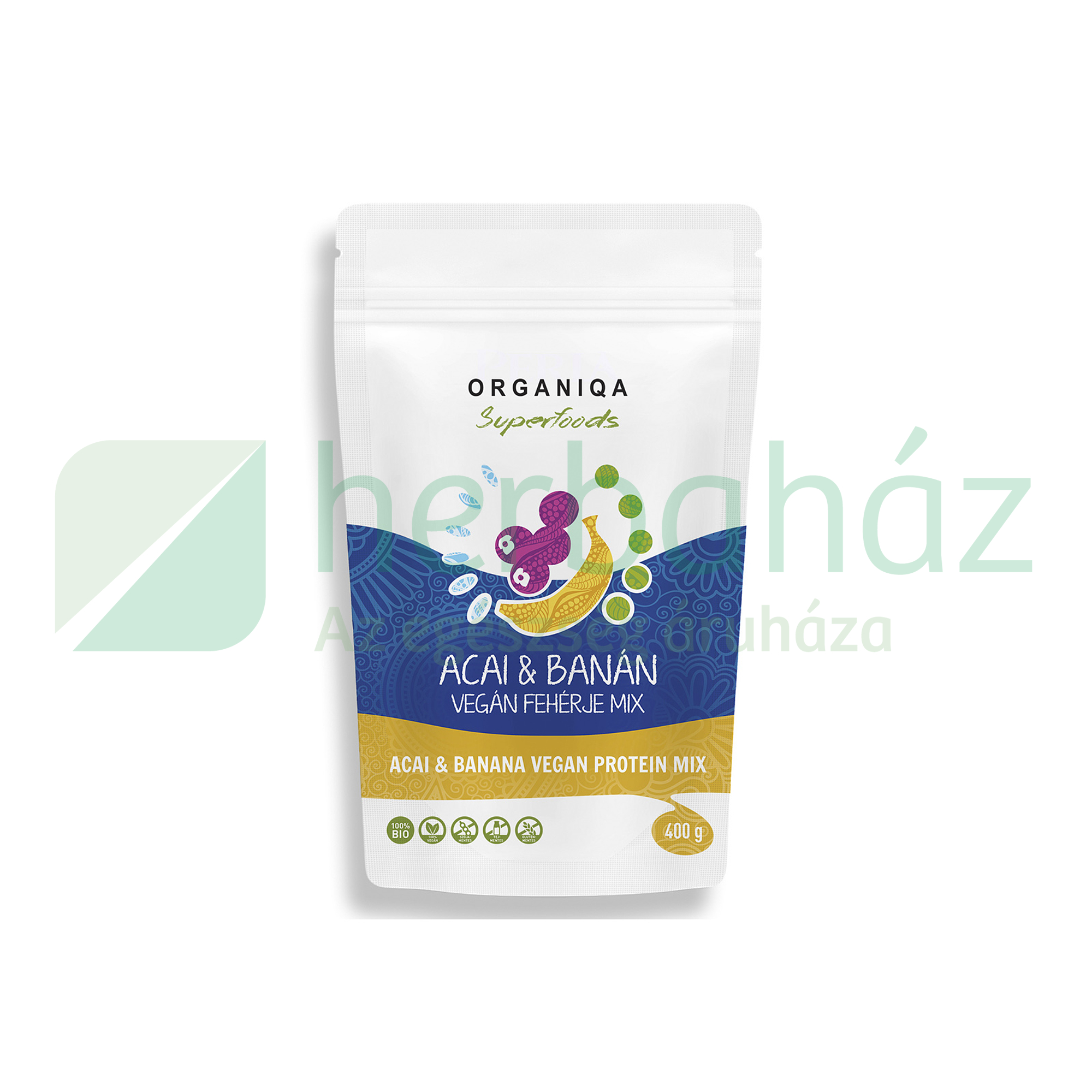 BIO ORGANIQA 100% ACAI-BANÁN VEGÁN FEHÉRJE 400G