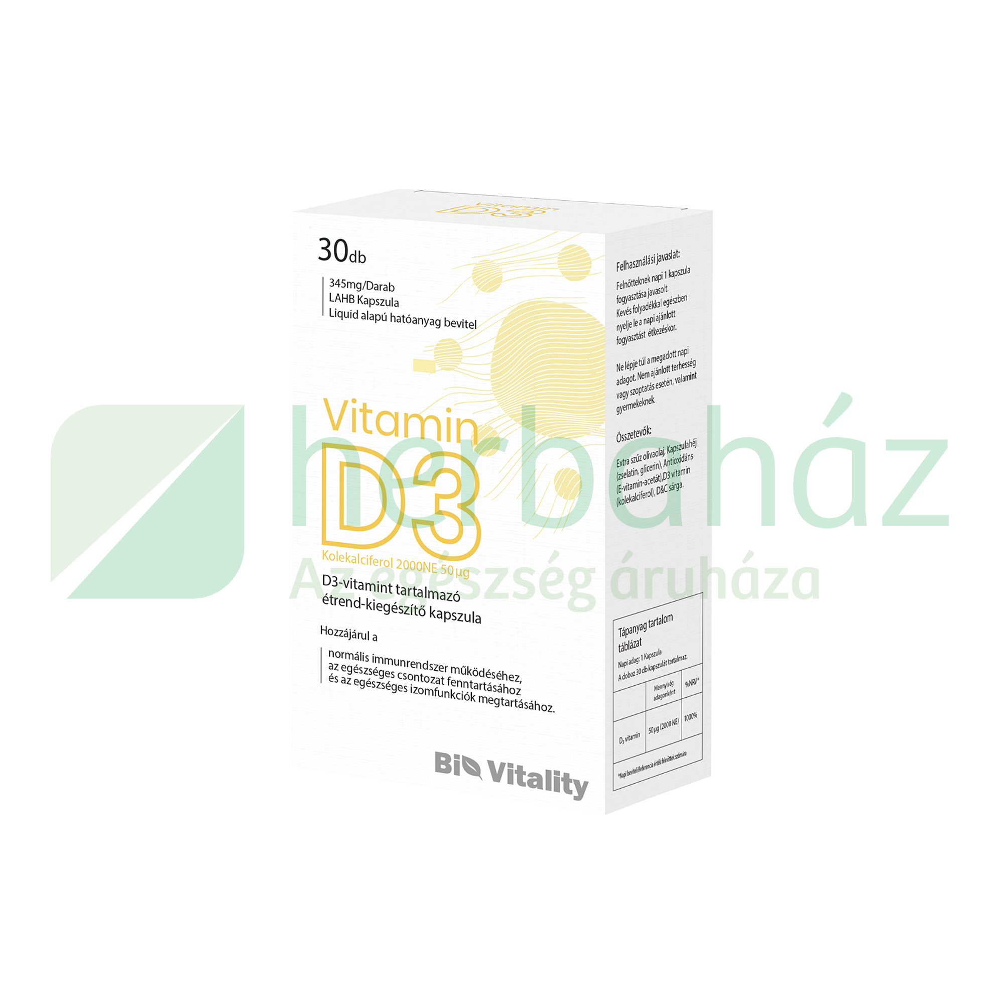BIO VITALITY D3-VITAMIN 2000NE LÁGYZSELÉ KAPSZULA 30DB
