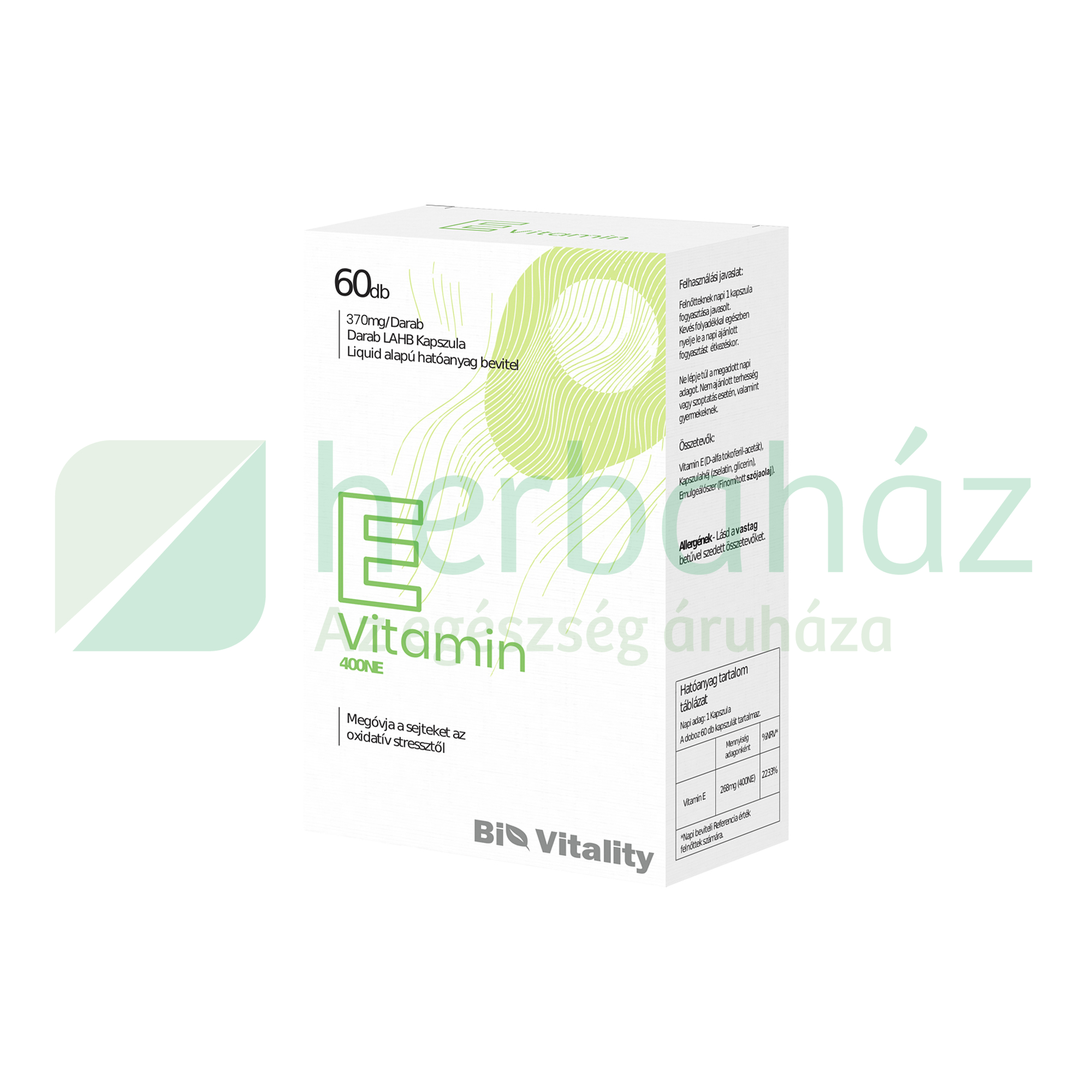 BIO VITALITY E-VITAMIN LÁGYZSELÉ KAPSZULA 60DB