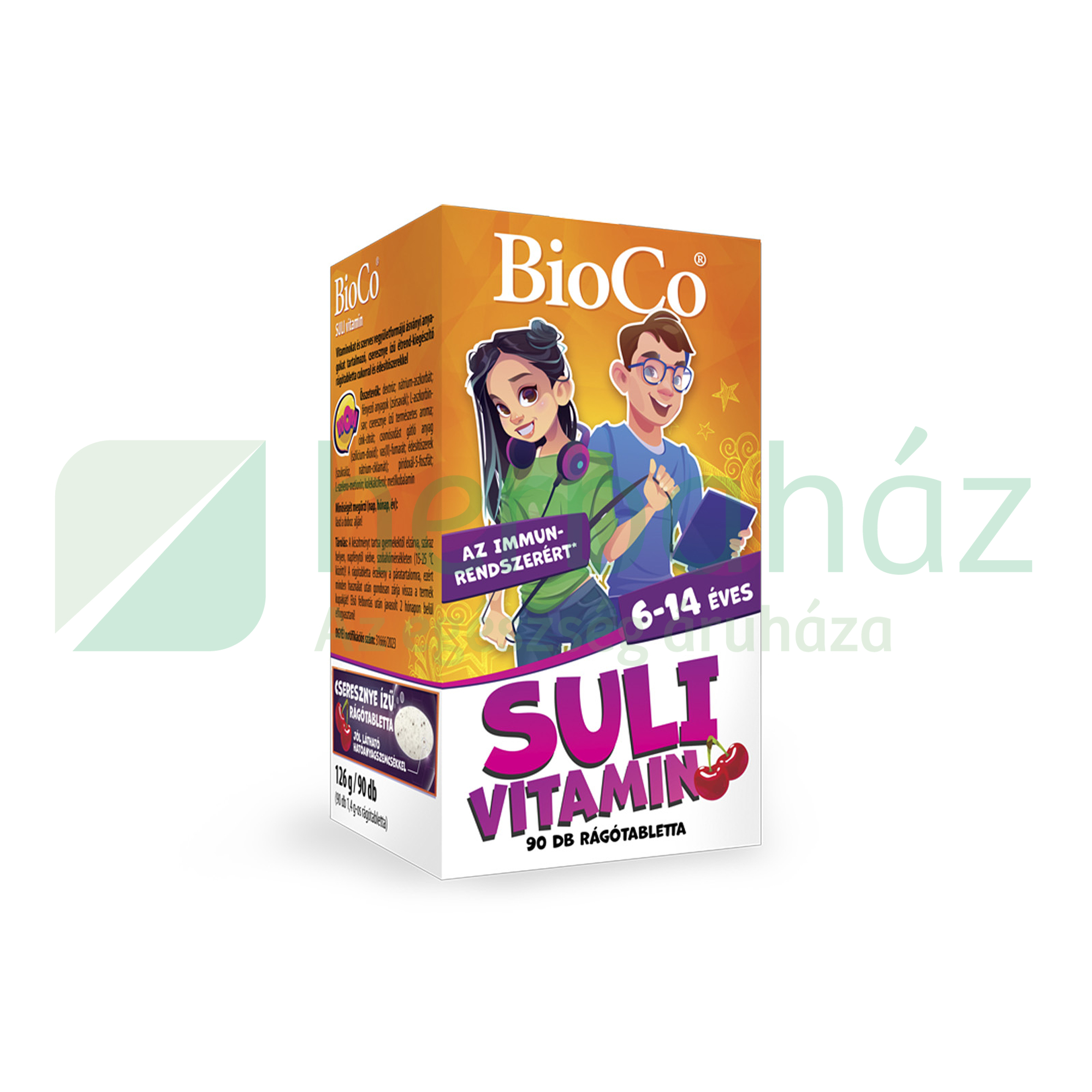 BIOCO SULI VITAMIN 6-14 ÉVESEKNEK CSERESZNYE ÍZŰ RÁGÓTABLETTA 90DB