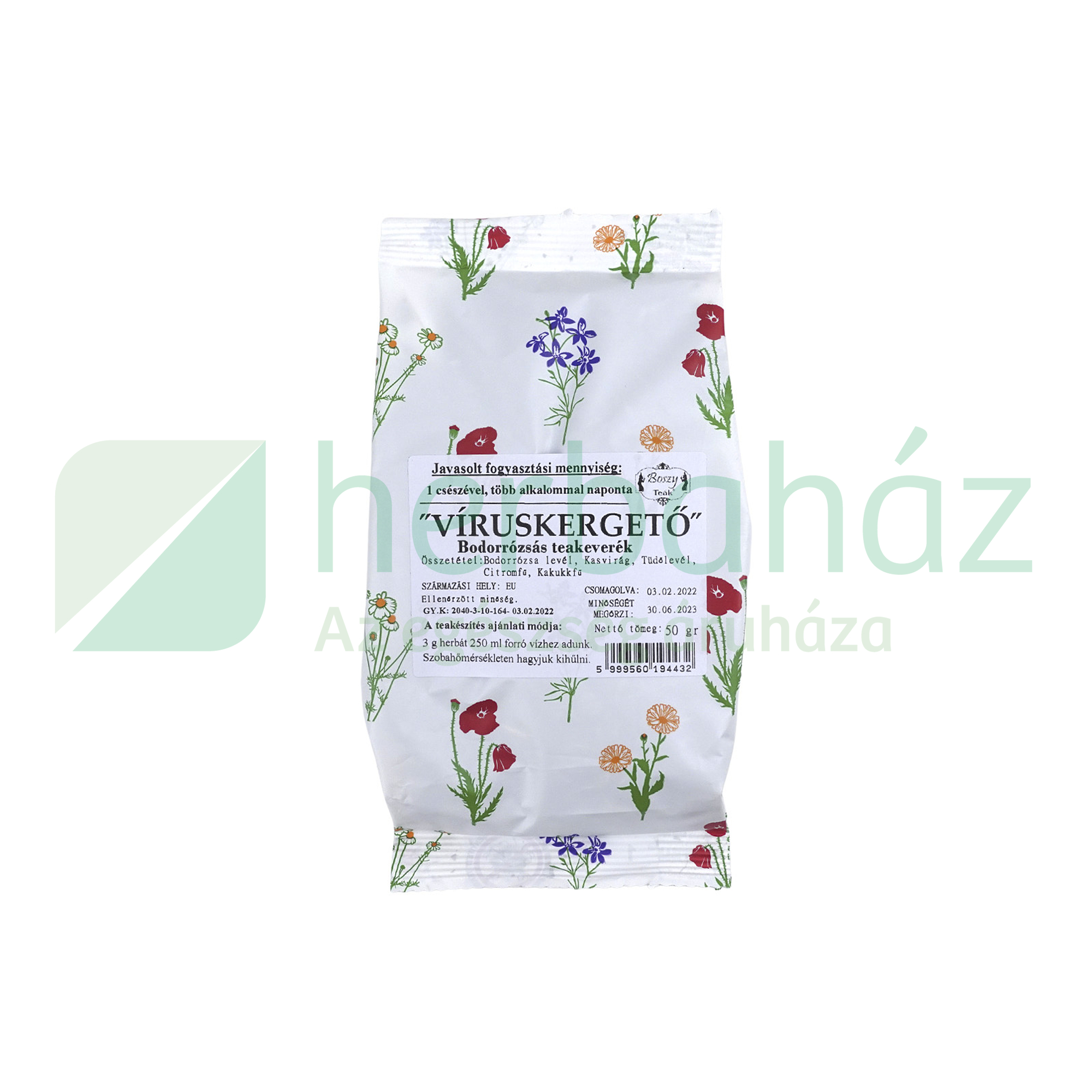 BOSZY TEA VÍRUSKERGETŐ BODORRÓZSÁS TEAKEVERÉK 50G