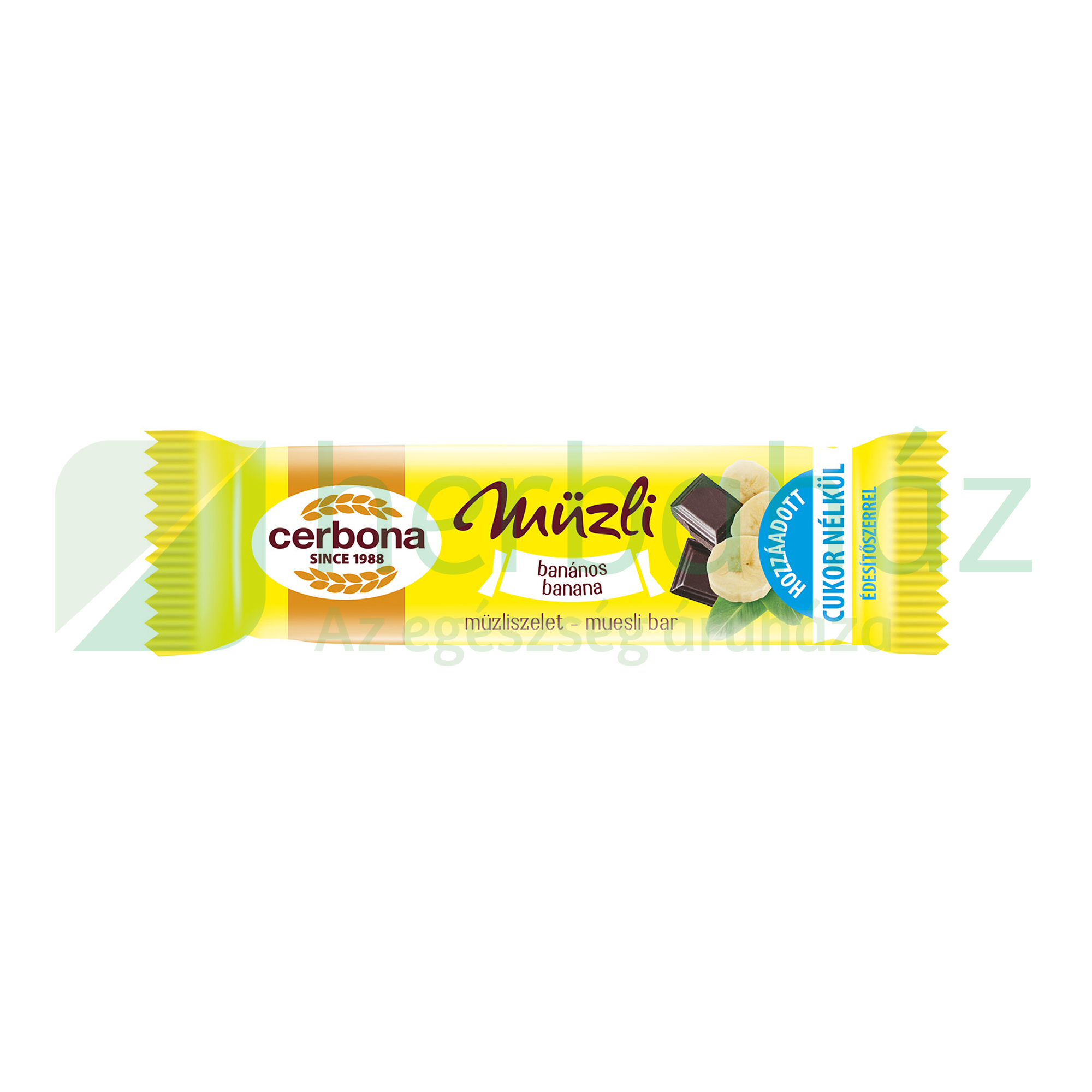 CERBONA BANÁNOS MÜZLISZELET KAKAÓS TEJBEVONÓVAL - CUKORMENTES 20G