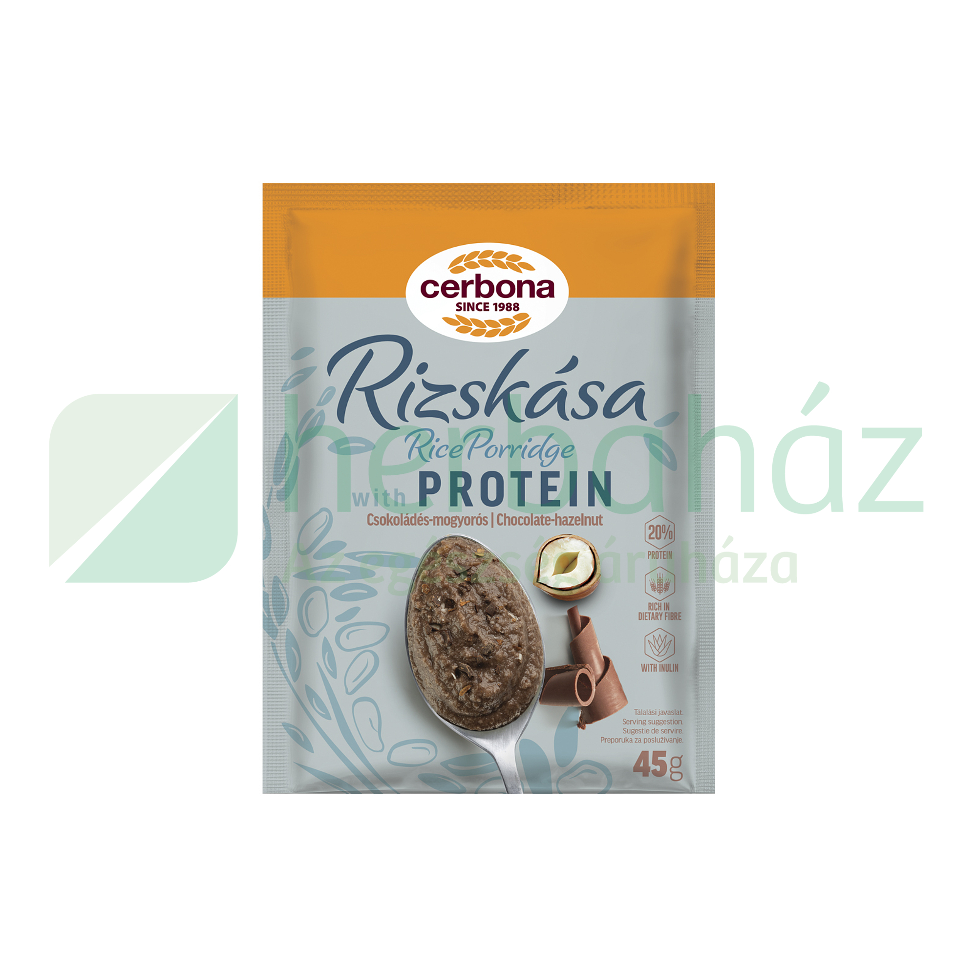 CERBONA CSOKOLÁDÉS MOGYORÓS RIZSKÁSA PROTEINNEL 45G