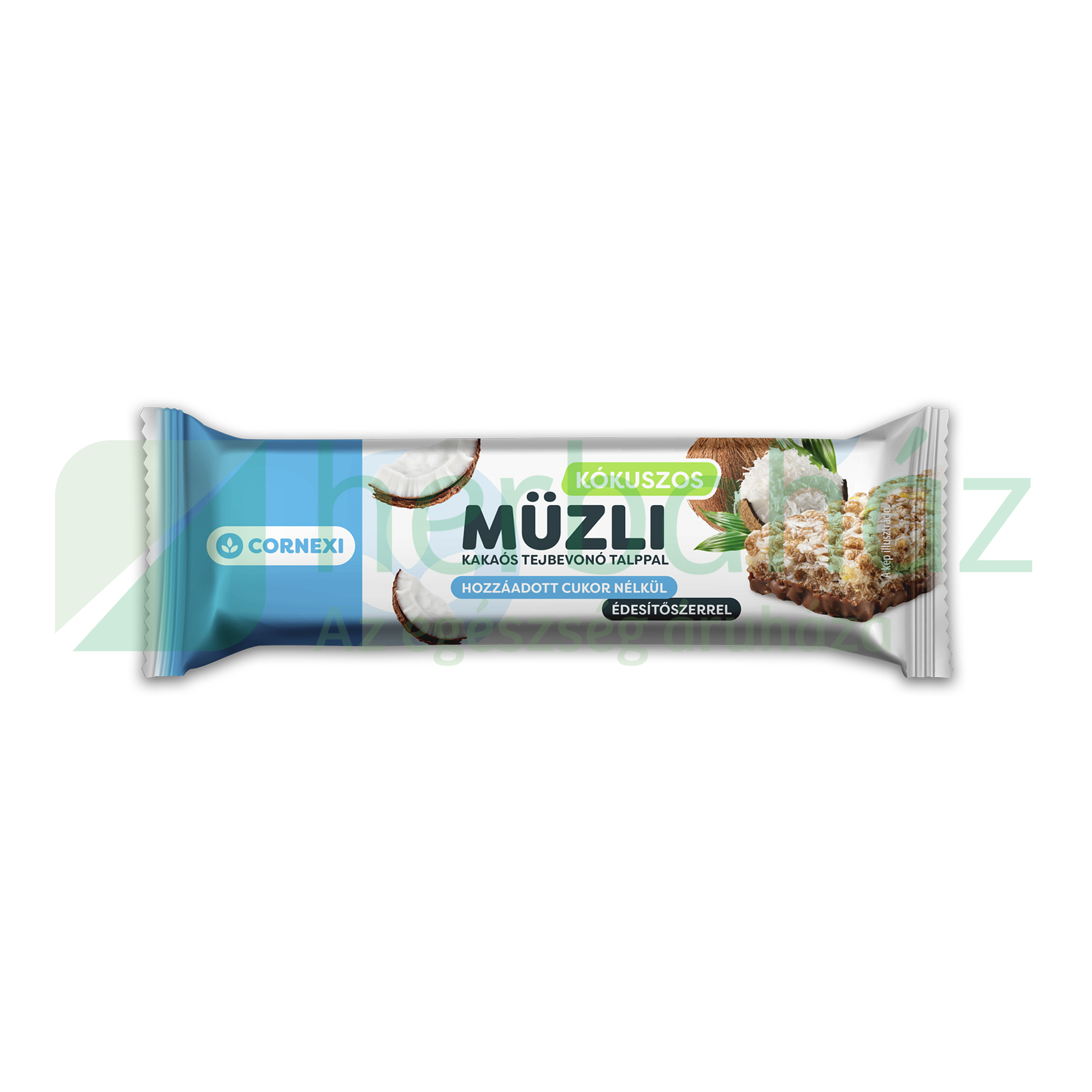CORNEXI KÓKUSZOS MÜZLISZELET KAKAÓS TEJBEVONÓ TALPPAL ÉDESÍTŐSZERREL 25G