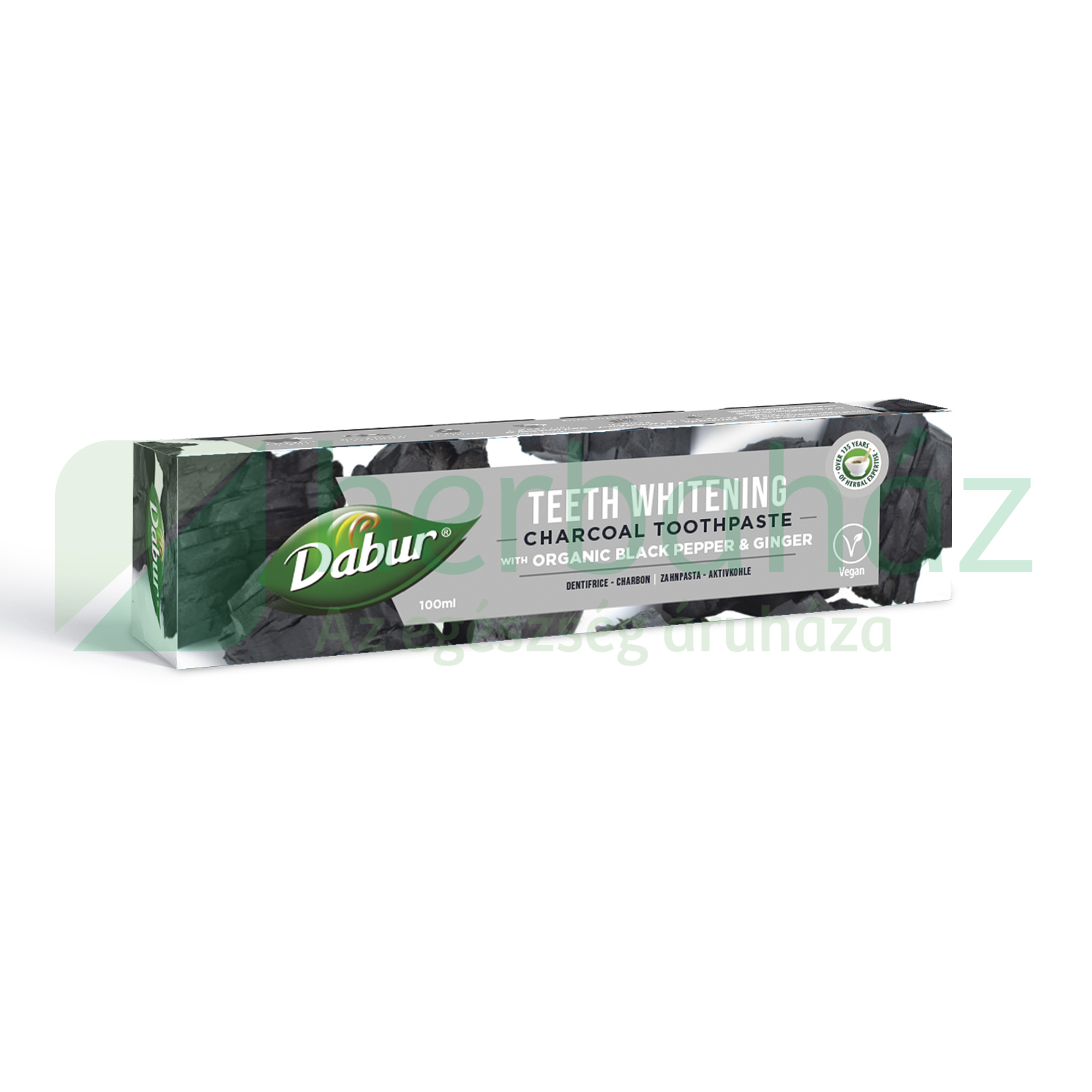 DABUR FLUORIDMENTES GYÓGYNÖVÉNYES FEHÉRÍTŐ FOGKRÉM AKTÍV SZÉNNEL 100ML
