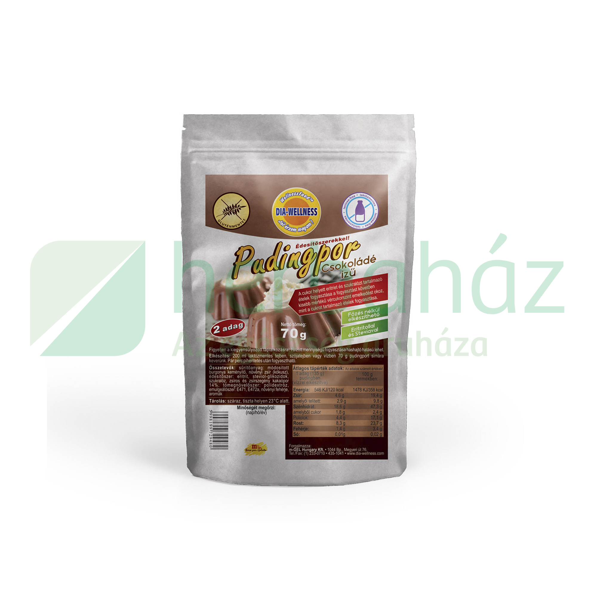 DIA-WELLNESS CSÖKKENTETT CH PUDINGPOR CSOKIS LAKTÓZMENTES 70G
