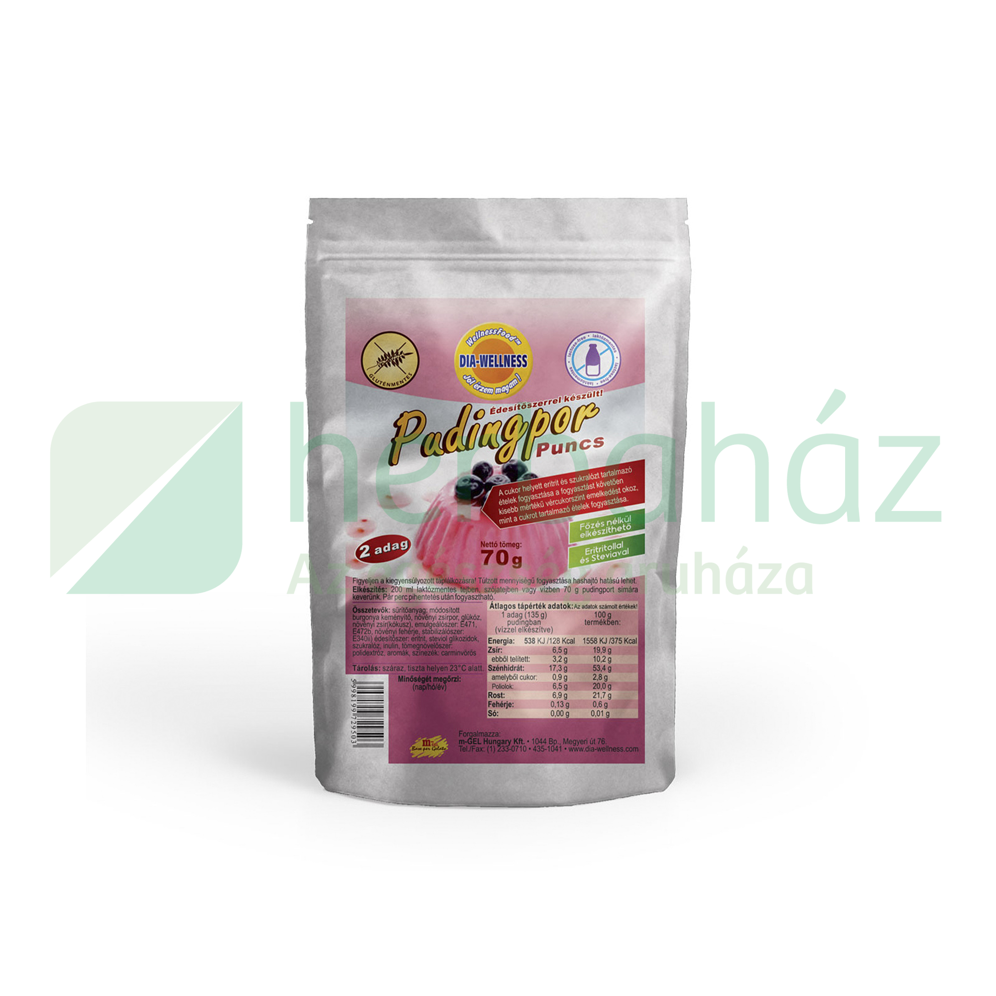 DIA-WELLNESS CSÖKKENTETT SZÉNHIDRÁTTARTALMÚ PUDINGPOR PUNCS LAKTÓZMENTES 70G