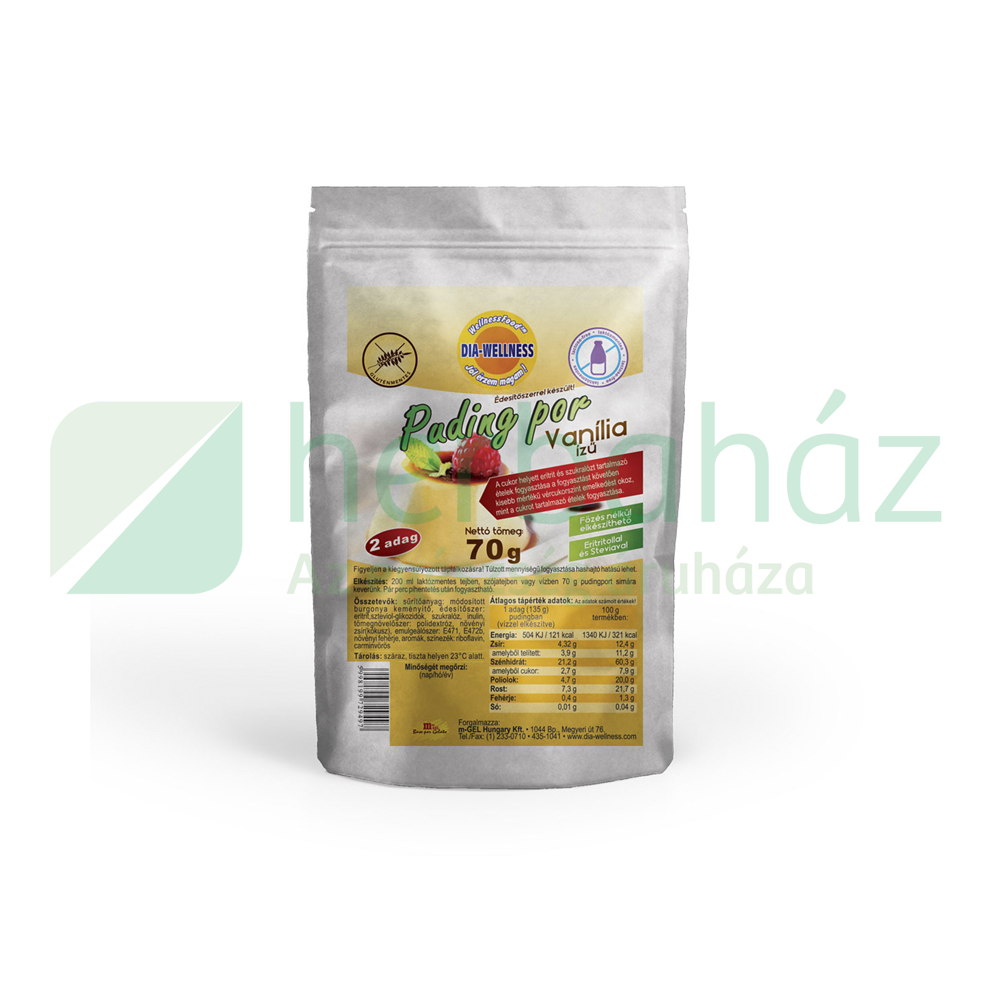 DIA-WELLNESS CSÖKKENTETT CH PUDINGPOR VANÍLIA LAKTÓZMENTES 70G
