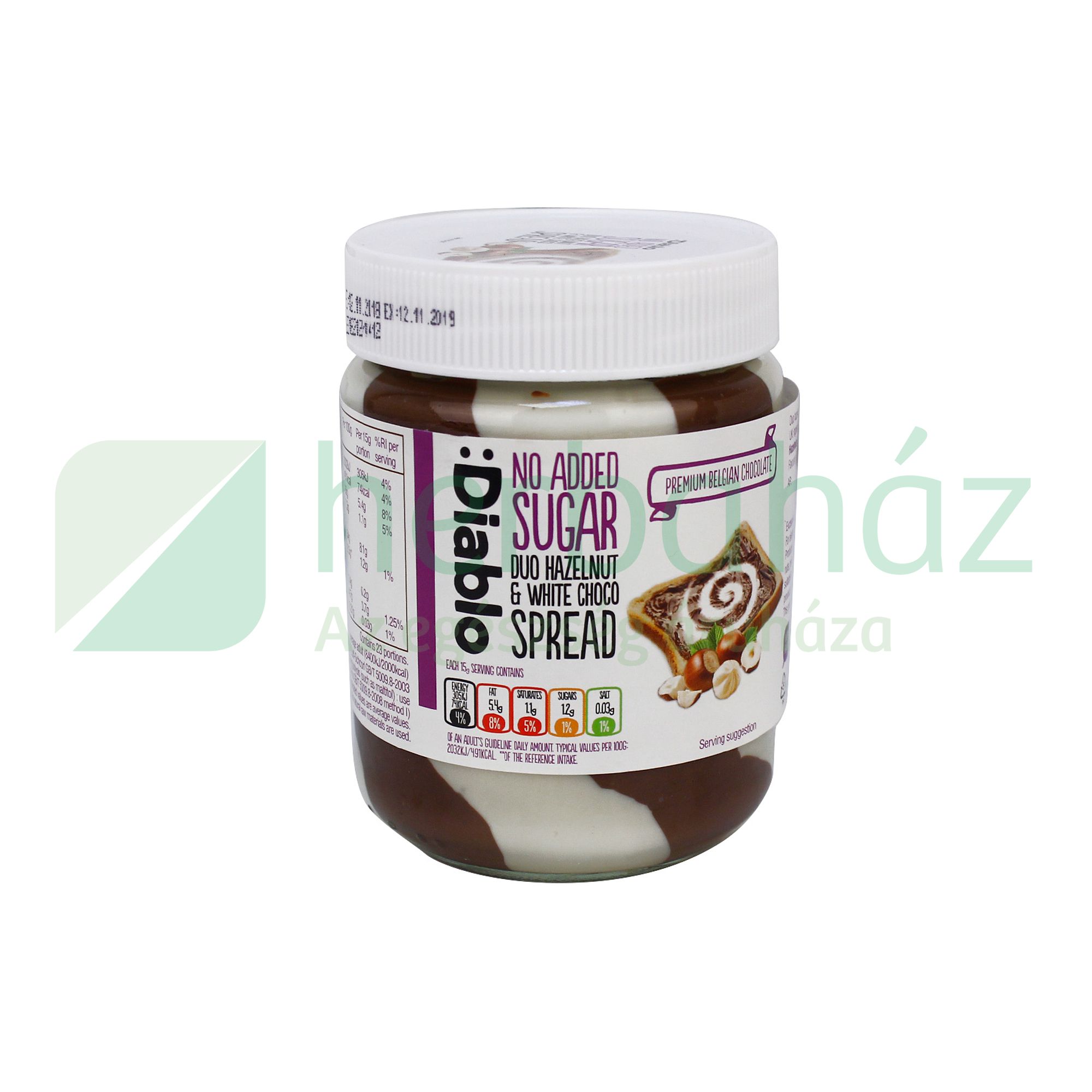 DIABLO HOZZÁADOTT CUKOR NÉLKÜLI MOGYORÓ ÉS FEHÉRCSOKOLÁDÉ KRÉM 350G