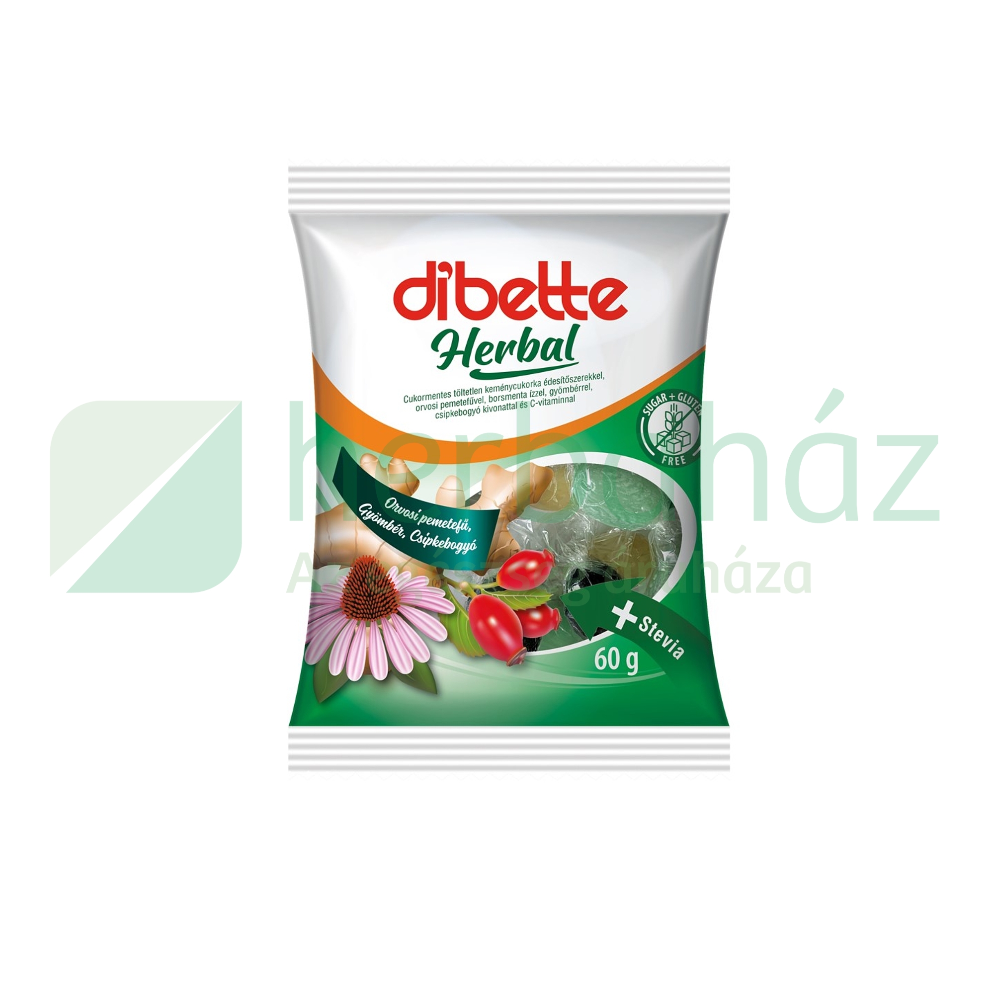 DIBETTE HERBAL CUKORMENTES VEGYES GYÓGYNÖVÉNYES CUKORKA ÉDESÍTŐSZEREKKEL 60G