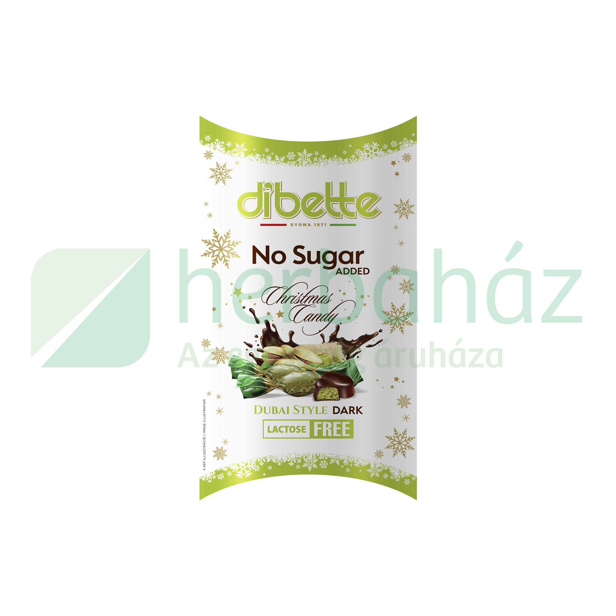 DIBETTE NAS DUBAI JELLEGŰ PISZTÁCIÁS KRÉM.TÖLTÖTT ÉTCSOKOLÁDÉ SZALONCUKOR ÉDESÍTŐSZERREL LM 200G