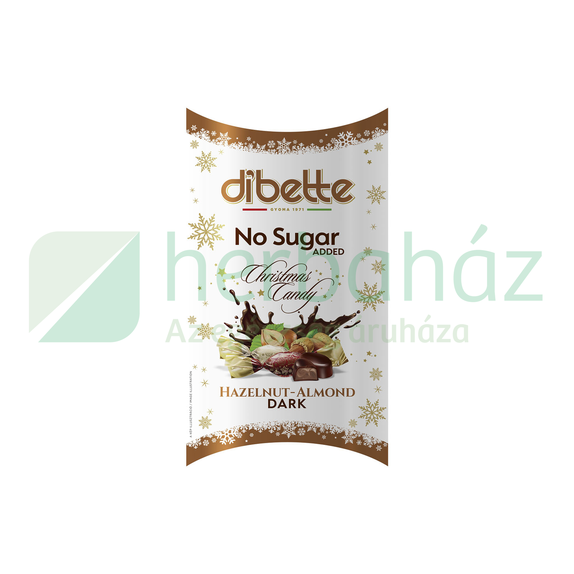 DIBETTE NAS MOGYORÓ ÉS MANDULA ÍZŰ KRÉMMEL TÖLTÖTT ÉTCSOKOLÁDÉ SZALONCUKOR ÉDESÍTŐSZERREL 250G