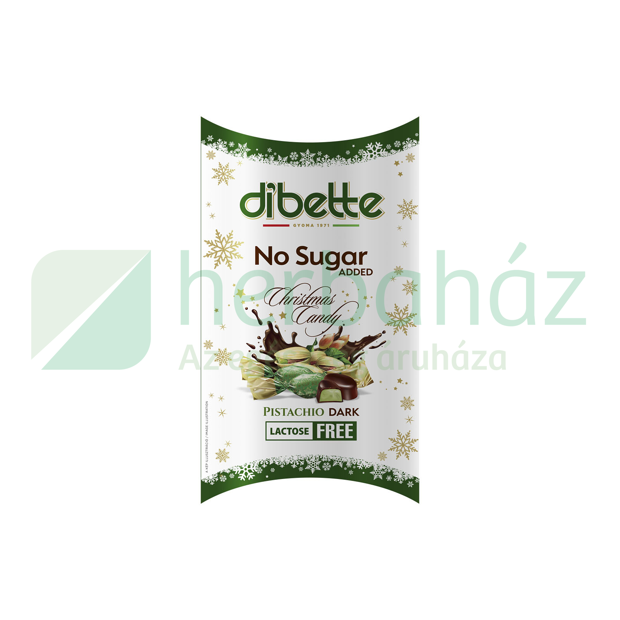 DIBETTE NAS PISZTÁCIA ÍZŰ KRÉMMEL TÖLTÖTT ÉTCSOKOLÁDÉ SZALONCUKOR LAKTÓZMENTES 220G